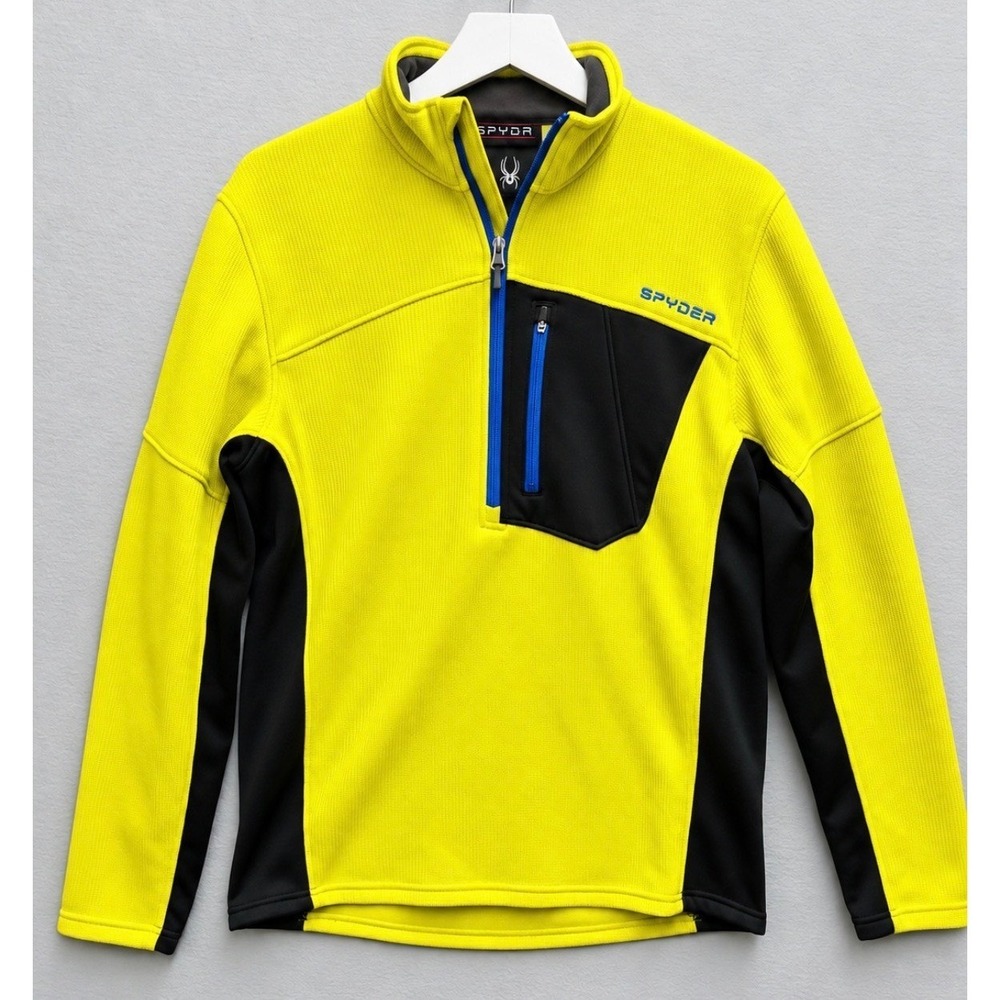 Spyder US Ski Team F21 Men M Neon Yellow 1/4 Zip Fleece Pullover 200238